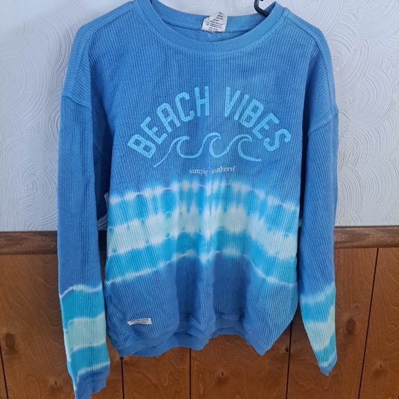 Simply Southern "BEACH VIBES" 🌊✌️ TieDye Waffle Sweatshirt - Picture 1 of 7